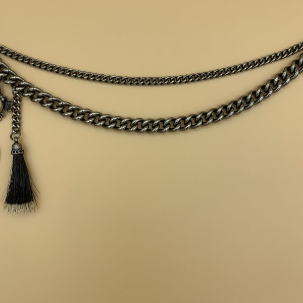 Charivari „Ludwig“, zweireihige Kette mit Bild von König Ludwig II., Gamsbart und Grandl-Imitation