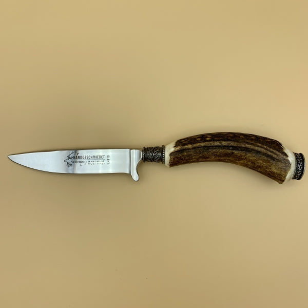 Trachtenmesser „Glatt“ mit Horngriff, glatter Metallkappe und Lederscheide