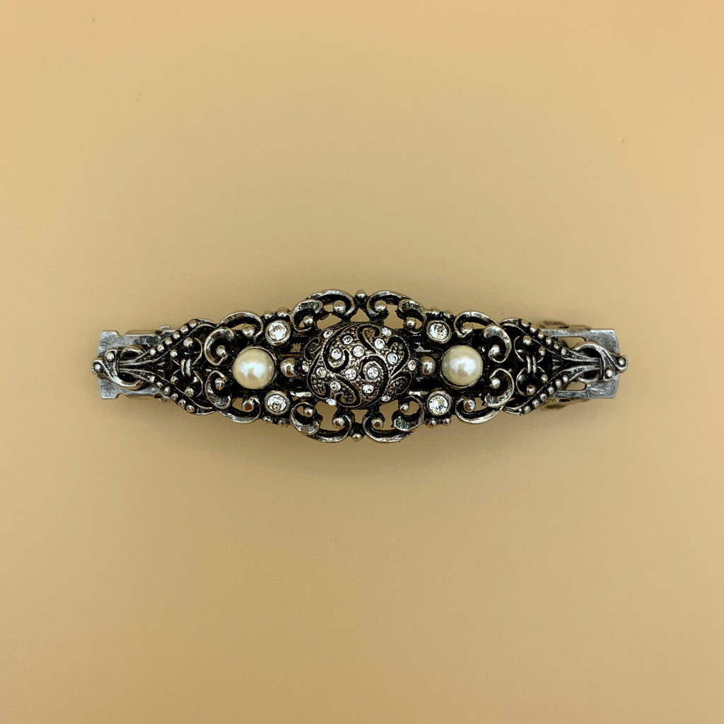 Silberfarbene Haarspange mit Perlen und Swarovski®-Kristallen