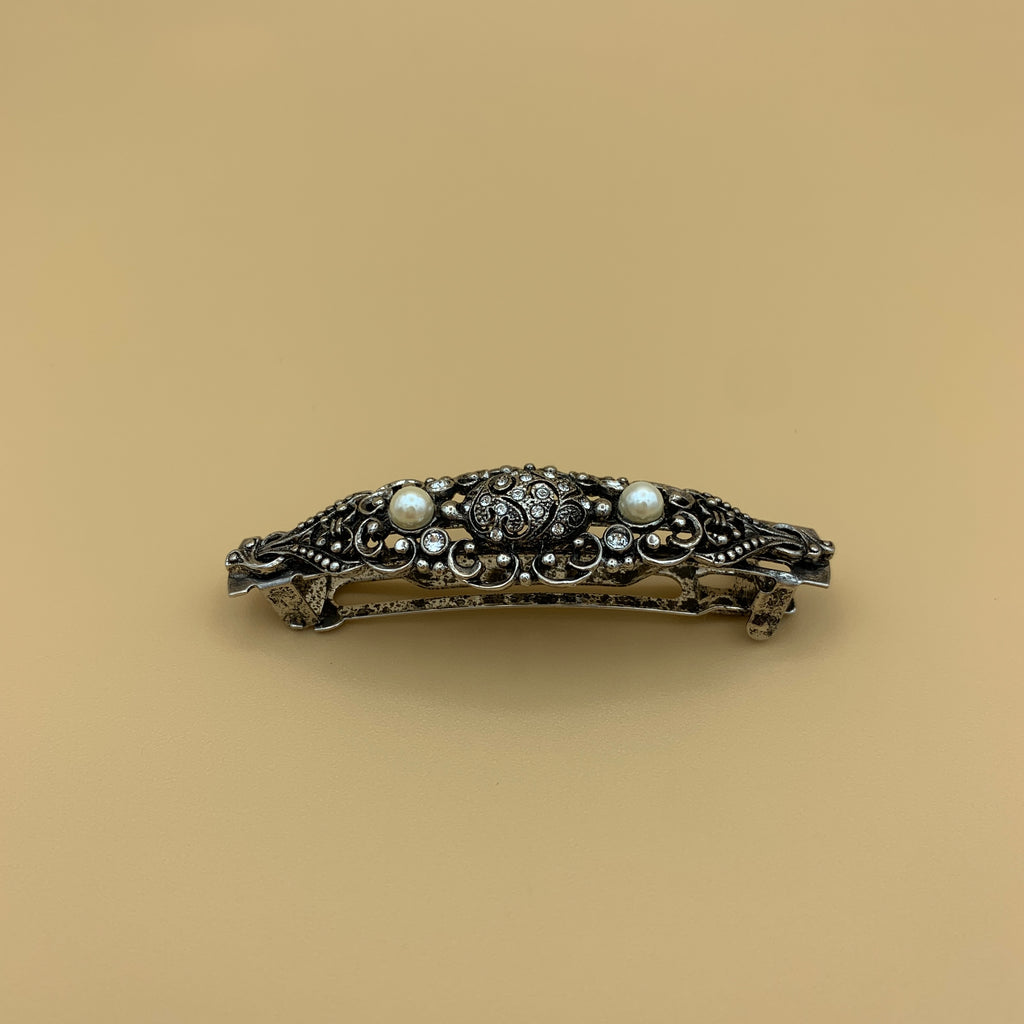 Silberfarbene Haarspange mit Perlen und Swarovski®-Kristallen