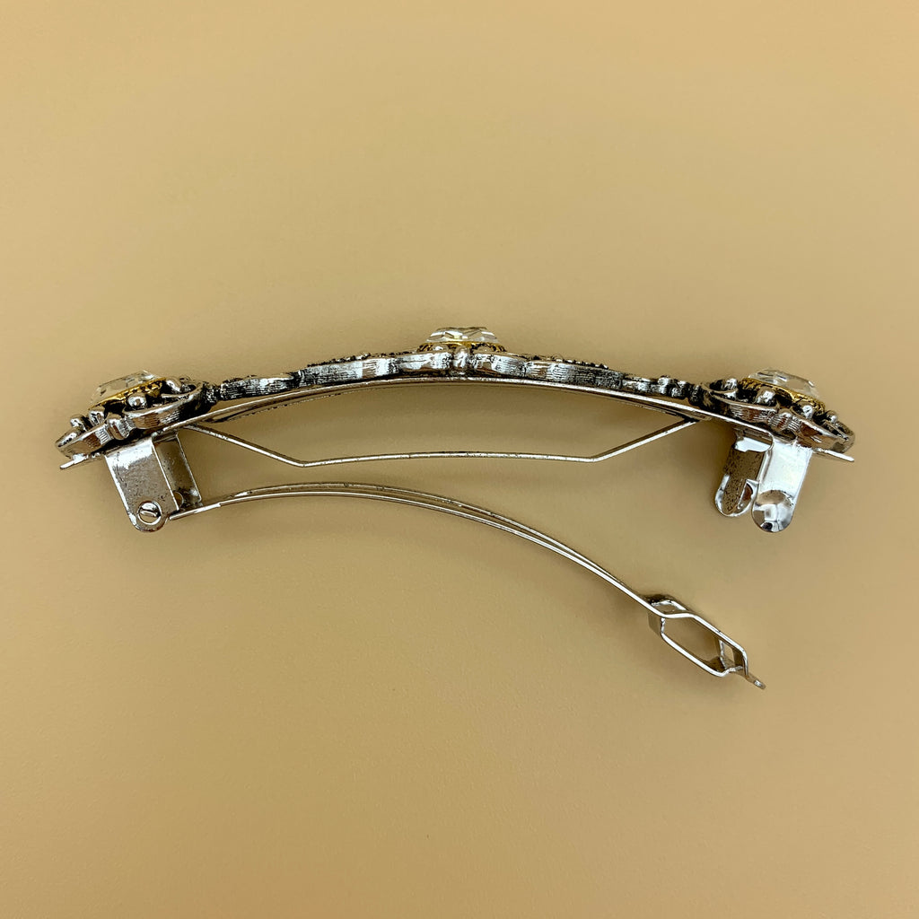 Haarspange „3“, filigrane Spange aus Weißbronze mit Swarovski®-Kristallen