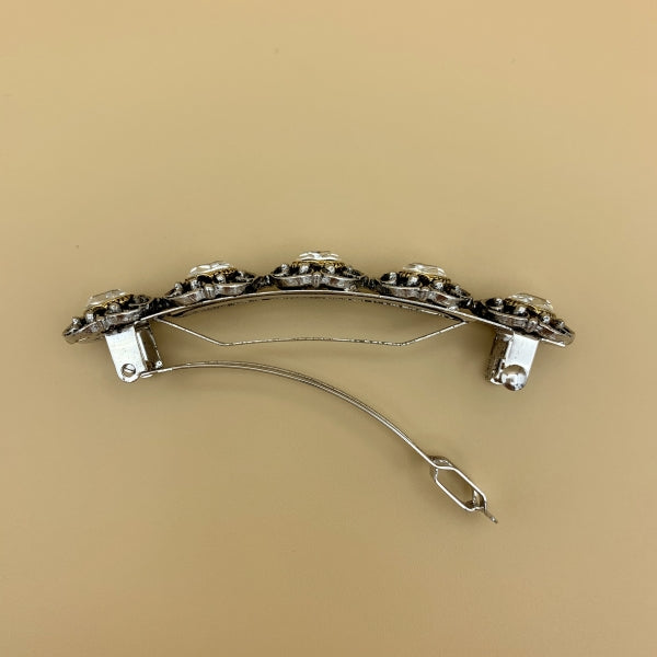 Haarspange „4“, große Spange aus Weißbronze mit fünf Swarovski®-Kristallen