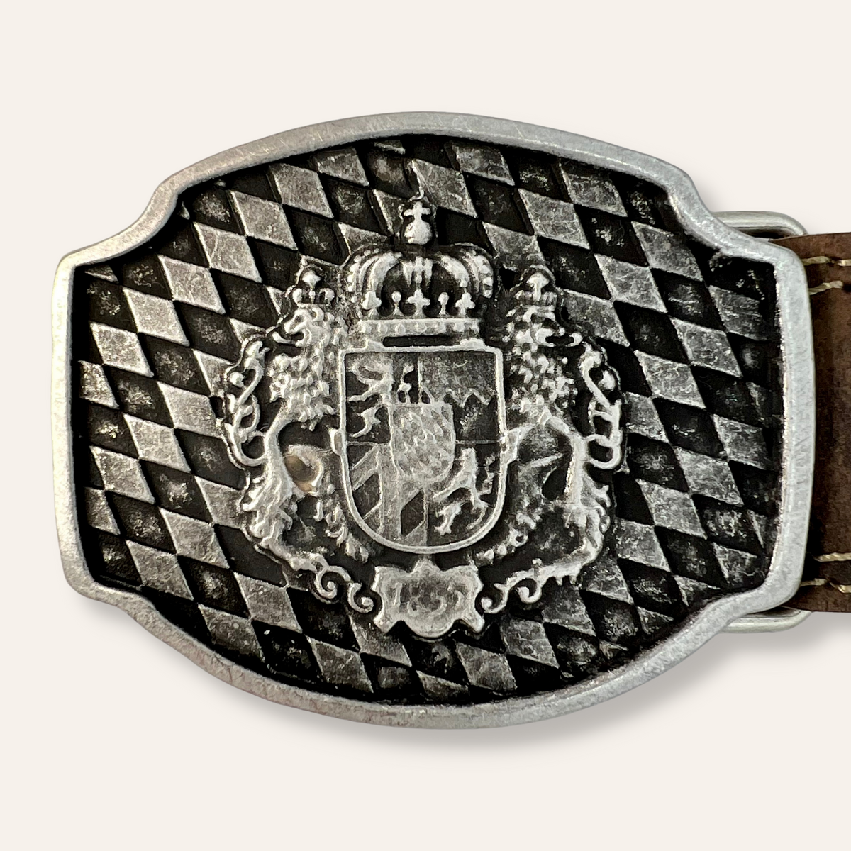 Ledergürtel mit Schnalle in Altsilber und silberfarbenem Bayernwappen