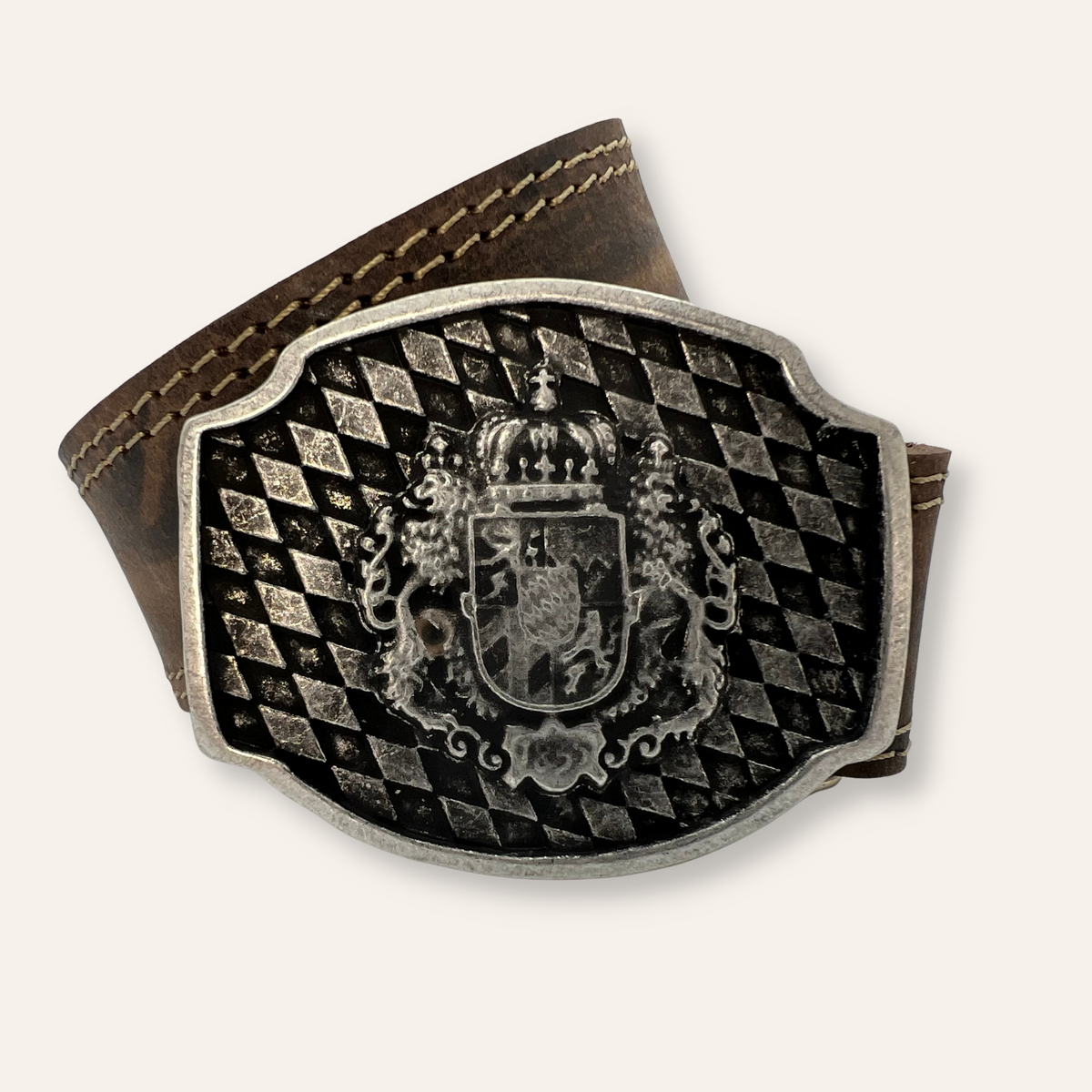 Ledergürtel mit Schnalle in Altsilber und silberfarbenem Bayernwappen