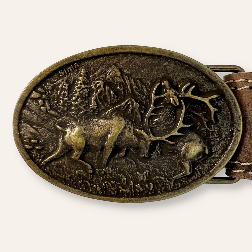 Ledergürtel „Weidmann“ mit Gürtelschnalle in Altmessing mit Hirschmotiv