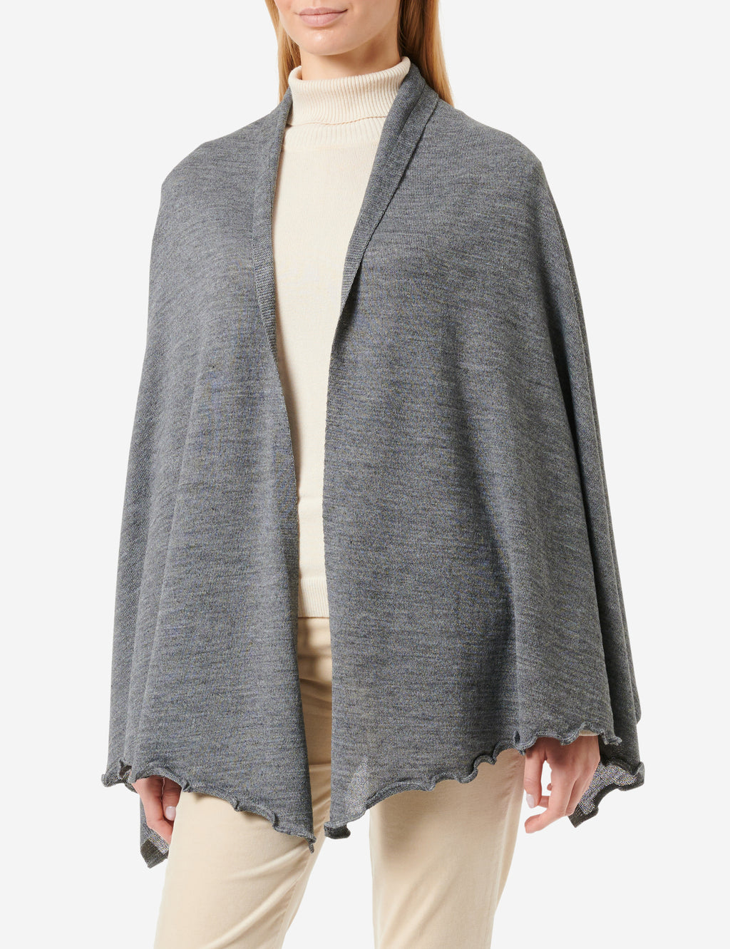 Fein gestrickte Merino-Strickstola mit Wellensaum