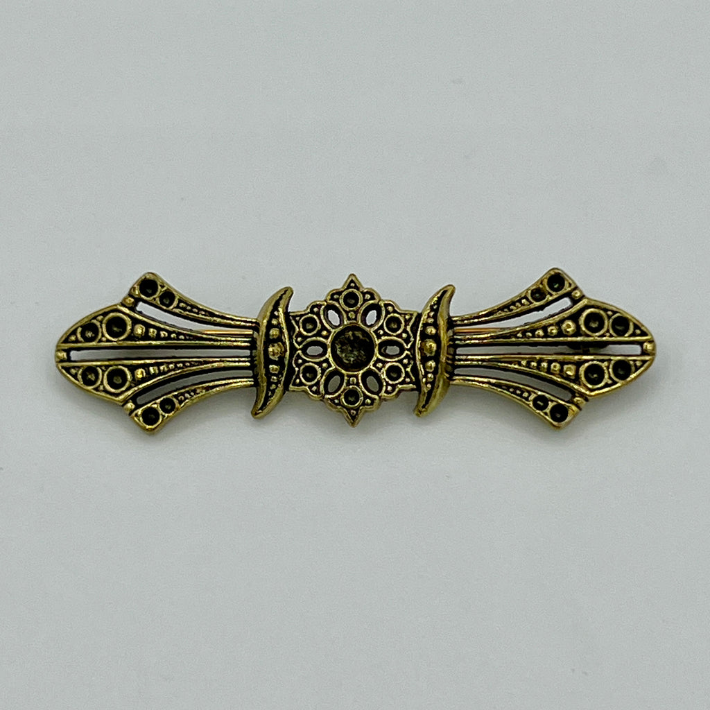 Lange Ornament-Anstecknadel im Antik-Messing-Look