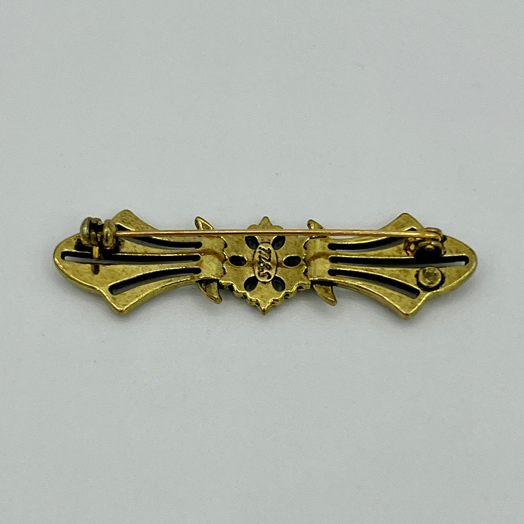 Lange Ornament-Anstecknadel im Antik-Messing-Look
